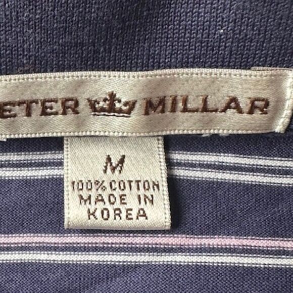 Peter Millar Medium Navy/Pink/White‎ Striped Golf Polo - Picture 3 of 6